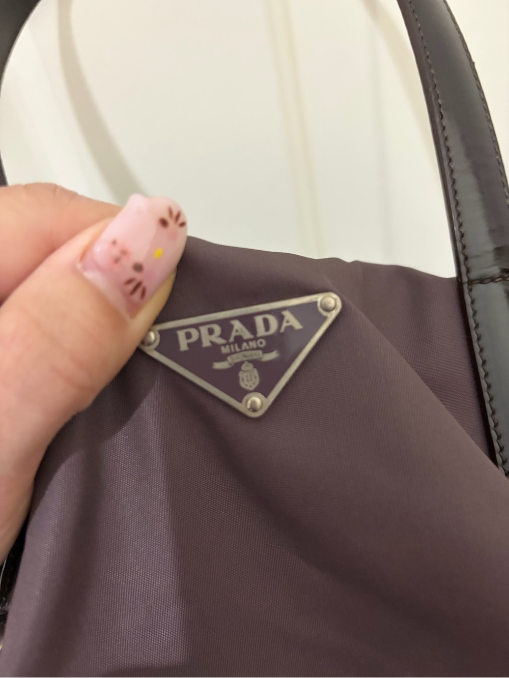 Prada Nylon Shoulder Bag in Dusty Mauve with Dark Brown Handles